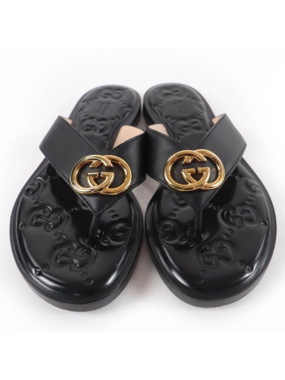 Gucci Leather Interlocking Sandals Black Gold 36.5 - Picture 4 of 12